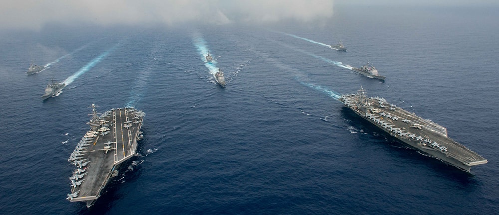 USS Sennis and USS Reagan doing carrier operation exercises in Philippine Sea